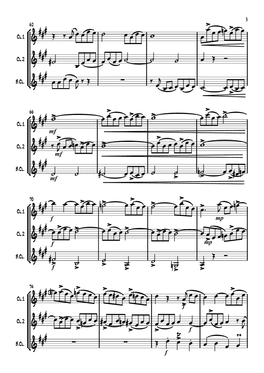 'Fugue in A Major' by Carl Philipp Emanuel Bach (Wq 119/4) for Clarinet Trio. Clarinet Trio scores gallery preview page 5