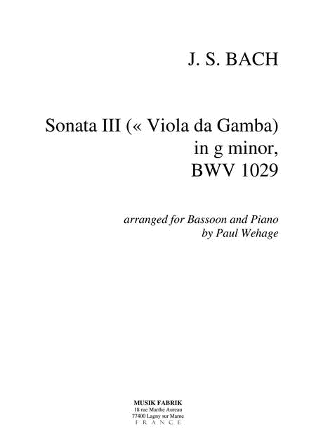 Sonata (Viola da Gamba) III g minor BWV 1029