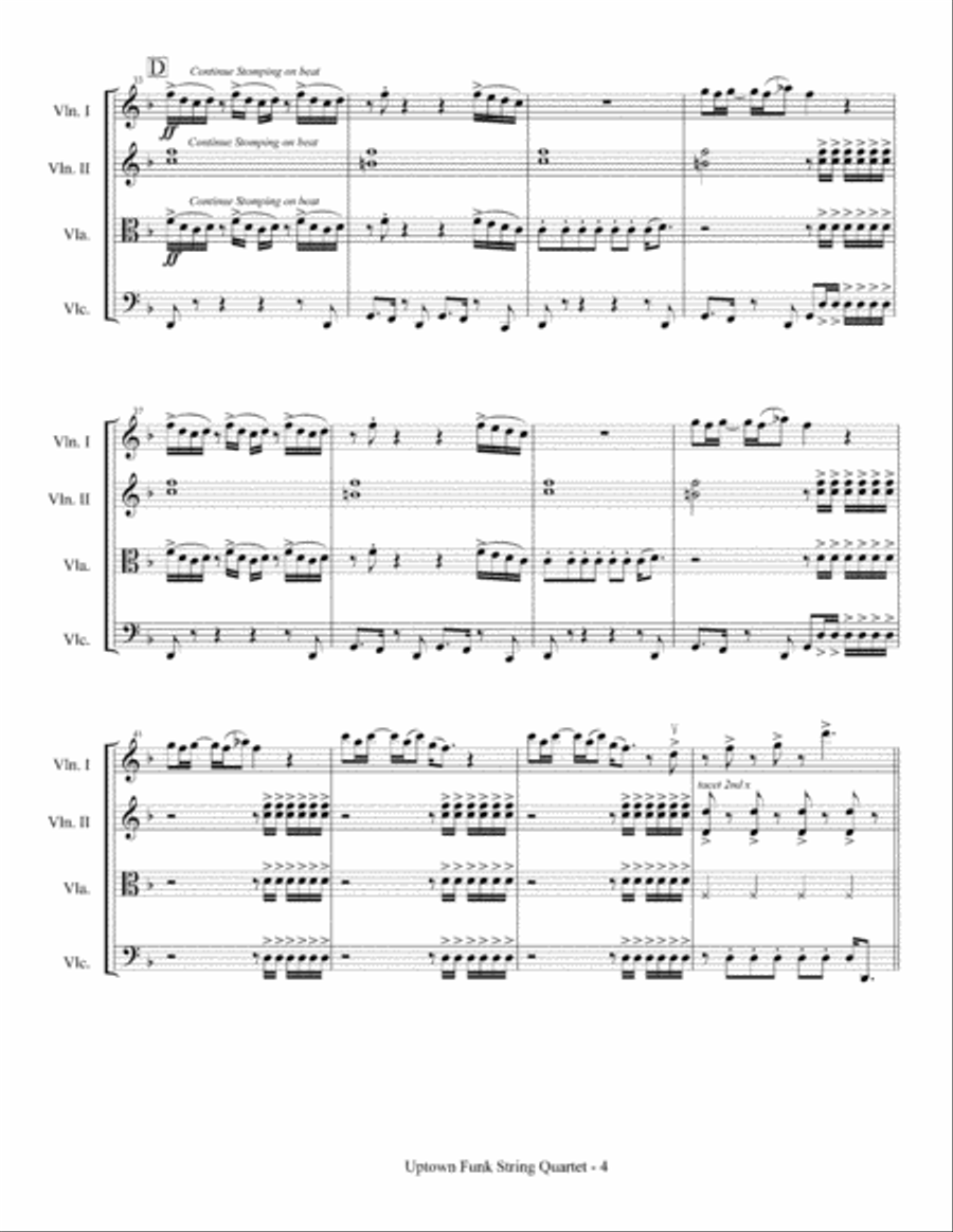 Uptown Funk String Quartet scores gallery preview page 5