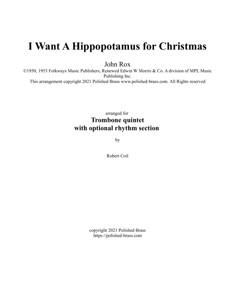 I Want A Hippopotamus For Christmas (Hippo The Hero) Small Ensemble scores gallery preview page 1