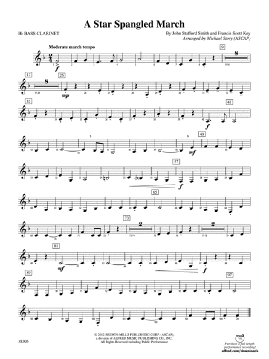 A Star Spangled March: B-flat Bass Clarinet Concert Band scores gallery preview page 1