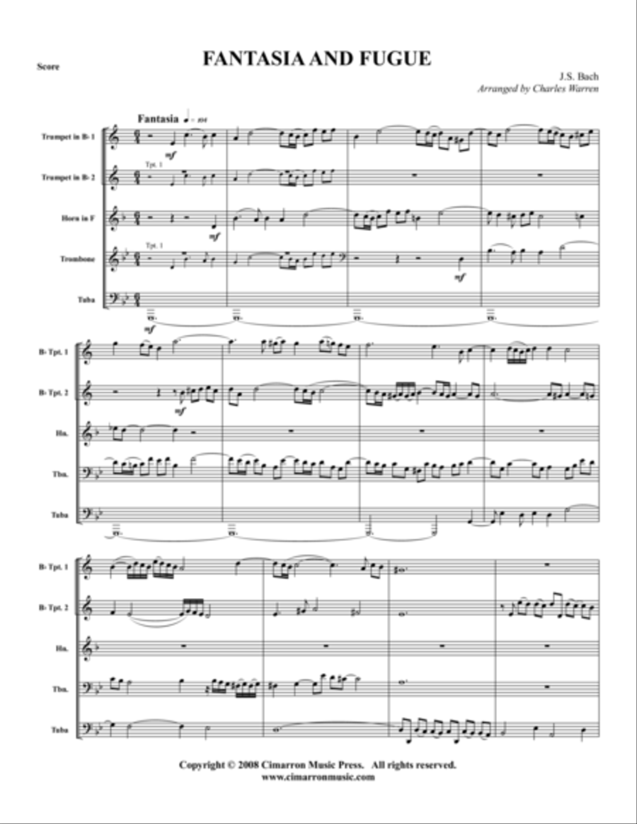 Fantasia and Fuga Fantasia and Fuga Brass Quintet scores gallery preview page 1