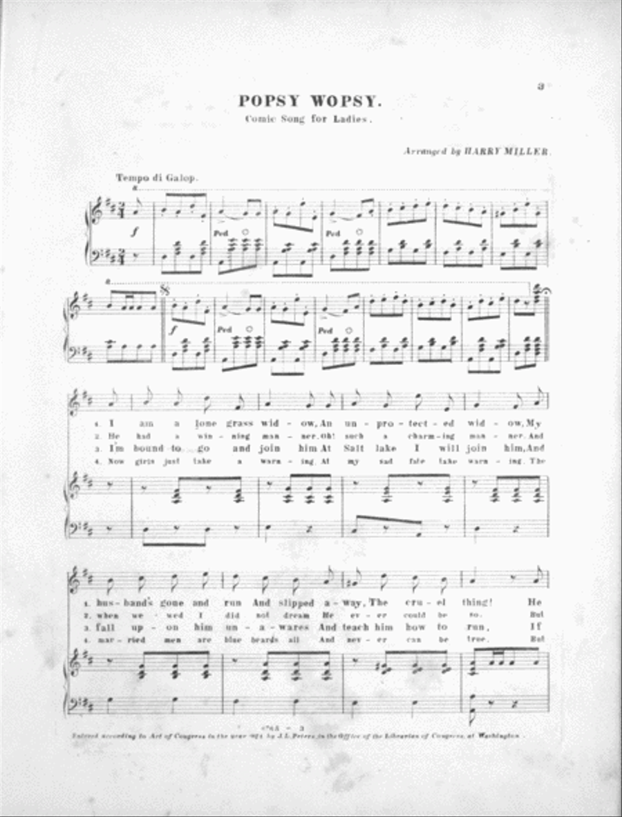 Popsy Wopsy, or, I'm a Lone Grass Widow. Comic Song Voice scores gallery preview page 2