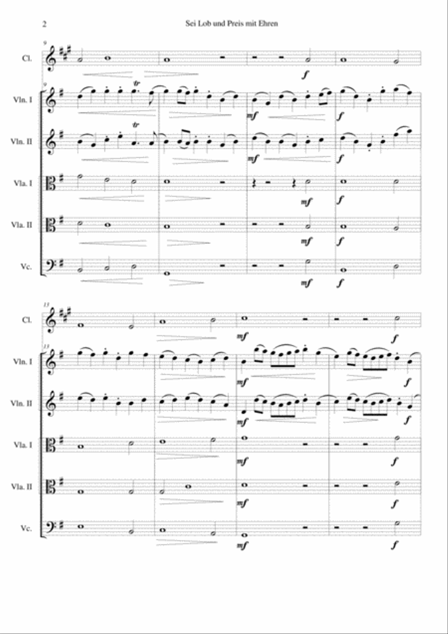 Sei Lob und Preis mit Ehren for clarinet and strings Clarinet scores gallery preview page 2
