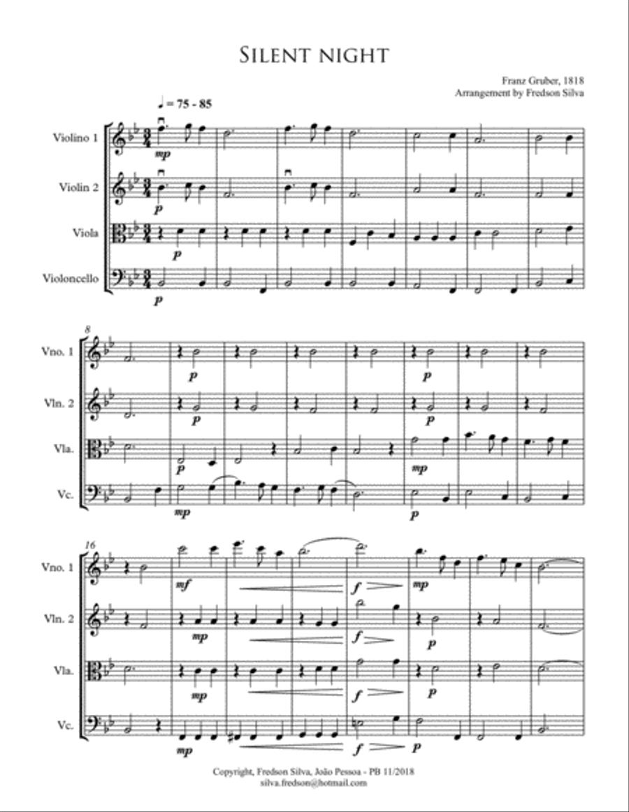 Silent Night for Strings Quartet String Quartet scores gallery preview page 2