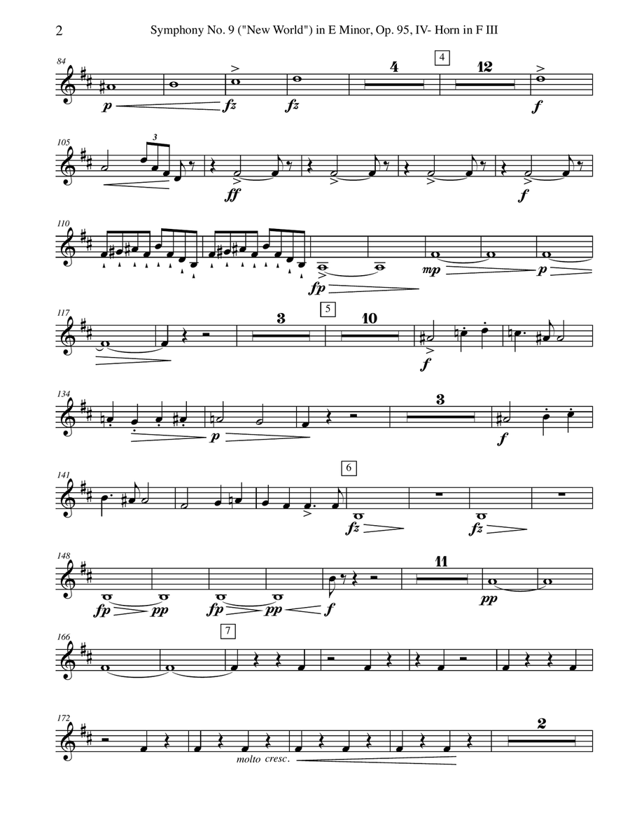 Dvorak Symphony No. 9, New World, Movement IV - Horn in F 3 (Transposed Part), Op.95 Horn Solo scores gallery preview page 2