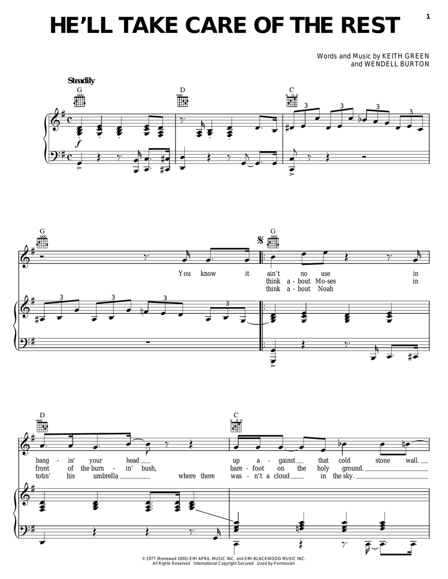 He'll Take Care Of The Rest Piano, Vocal, Guitar scores gallery preview page 1