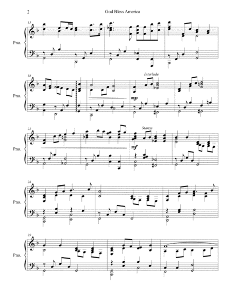 God Bless America Piano Solo scores gallery preview page 2