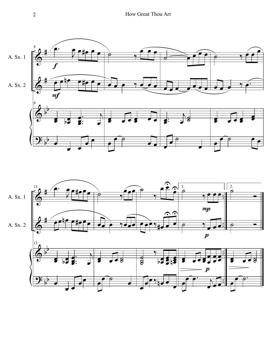 How Great Thou Art (Alto Sax Duet with Piano Accompaniment) Woodwind Duet scores gallery preview page 2