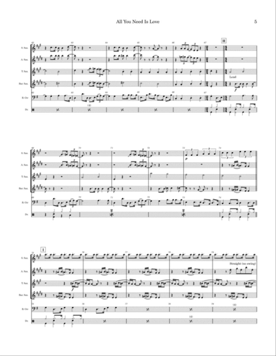 All You Need Is Love Saxophone Quartet scores gallery preview page 5