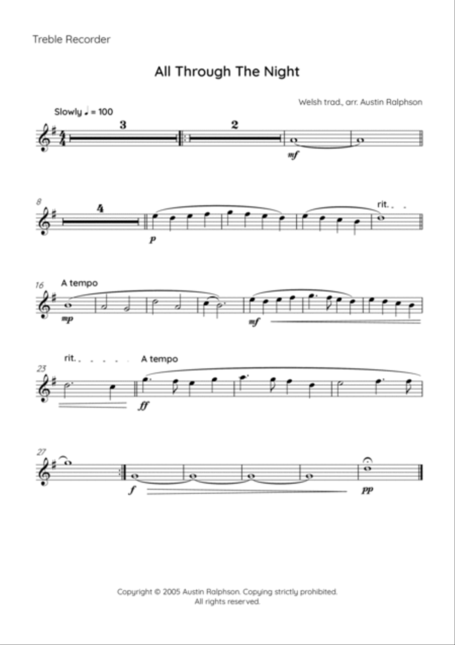 All Through The Night - recorder quartet Soprano Recorder scores gallery preview page 4