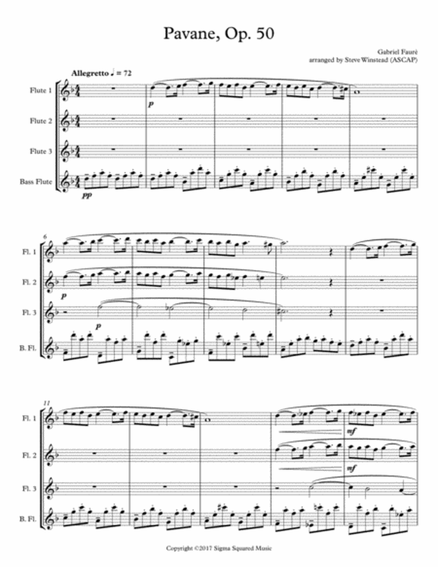 Pavane, Op. 50 for Flute Quartet or Choir image number null