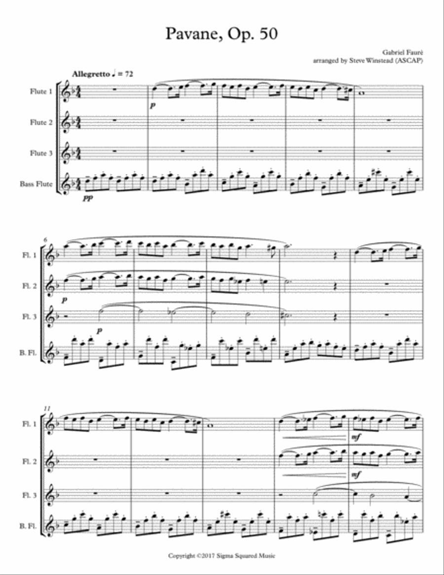 Pavane, Op. 50 for Flute Quartet or Choir Choir scores gallery preview page 2