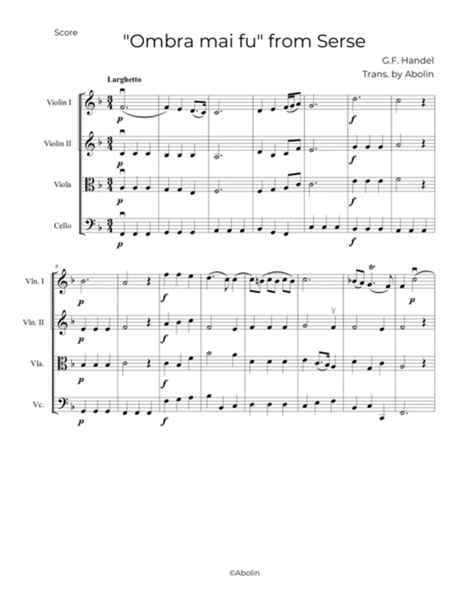 Handel: Ombra mai fu (Largo) from Serse (Xerxes) - String Quartet image number null