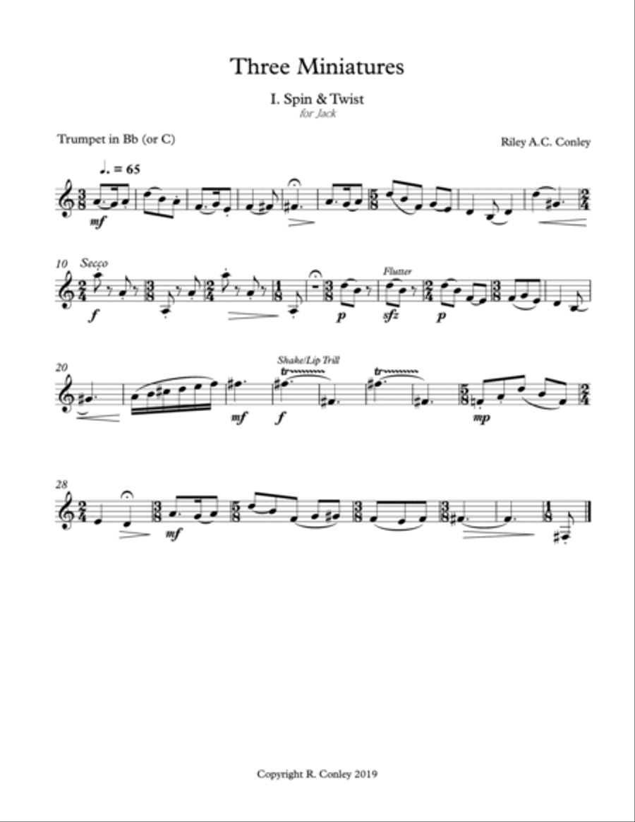 Three Miniatures for Solo Trumpet Trumpet Solo scores gallery preview page 3