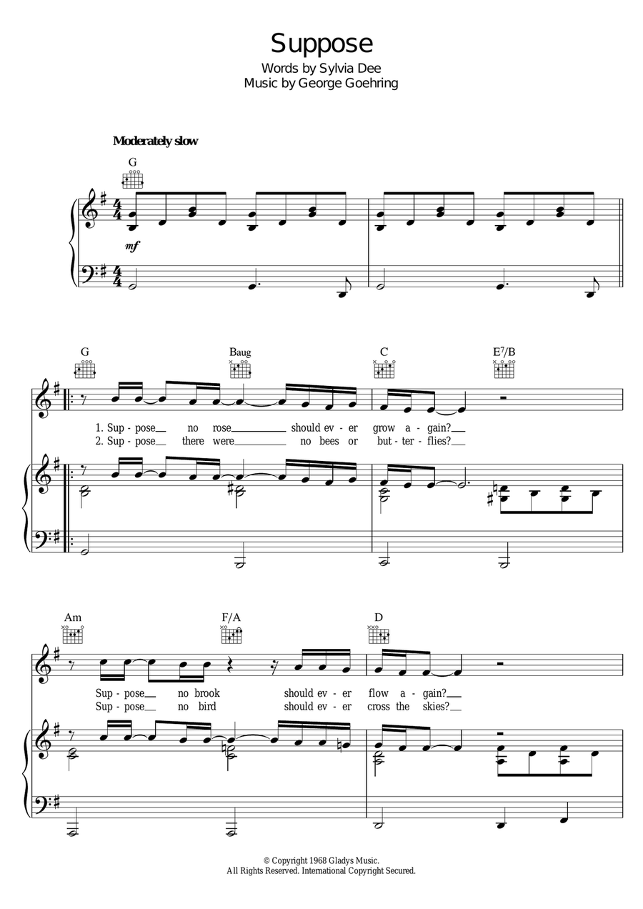 Suppose Suppose Piano, Vocal, Guitar scores gallery preview page 1
