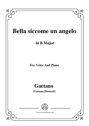 Donizetti-Bella siccome un angelo in B Major, for Voice and Piano