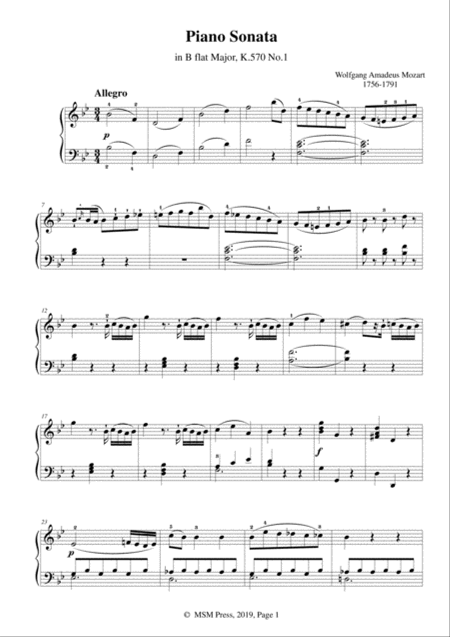 Mozart-Piano Sonata in B flat Major,K.570,No.1 Piano Solo scores gallery preview page 3