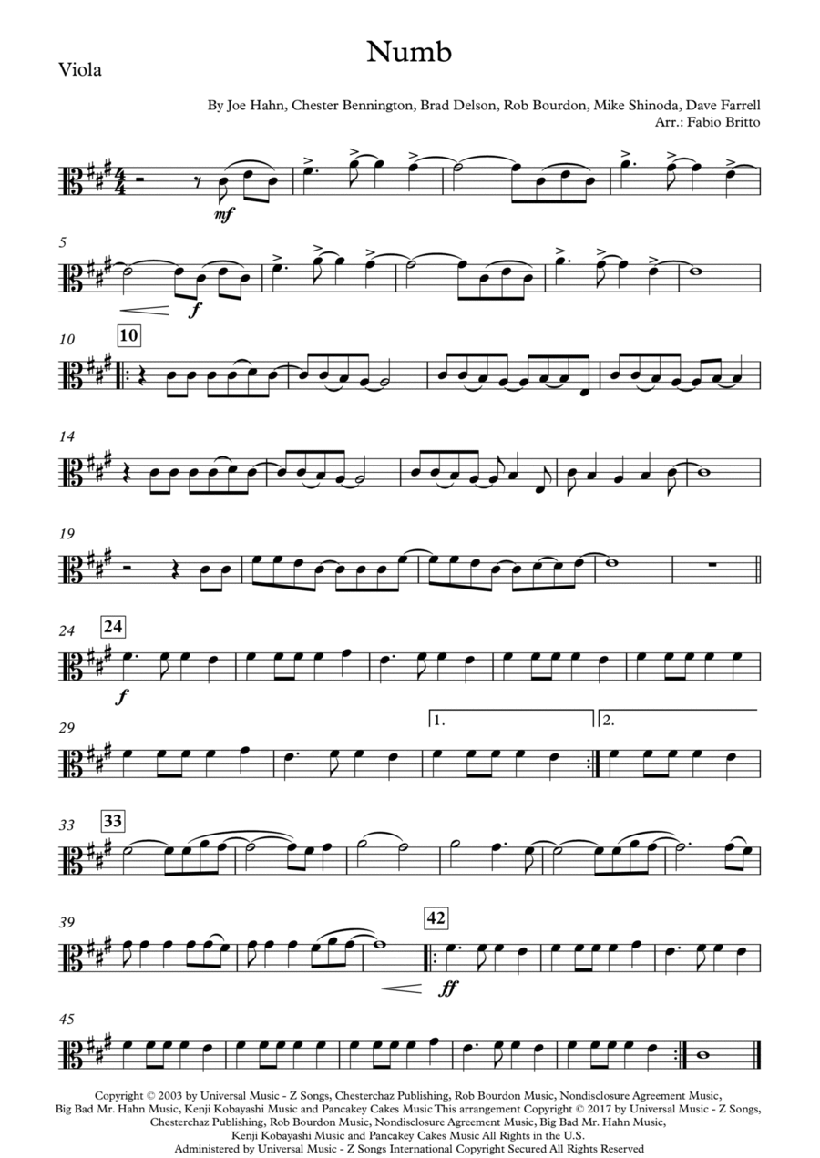 Numb Numb Viola Solo scores gallery preview page 1