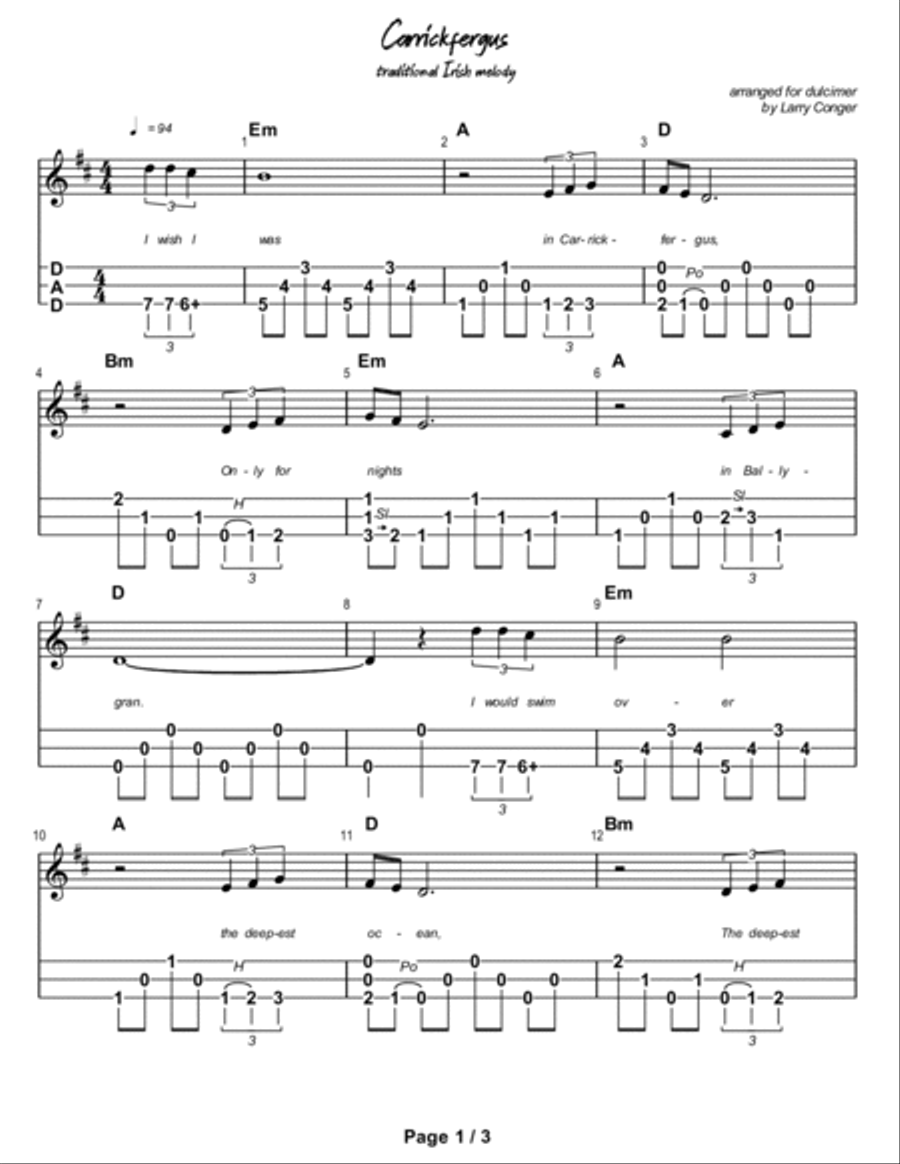 Carrickfergus Dulcimer scores gallery preview page 2