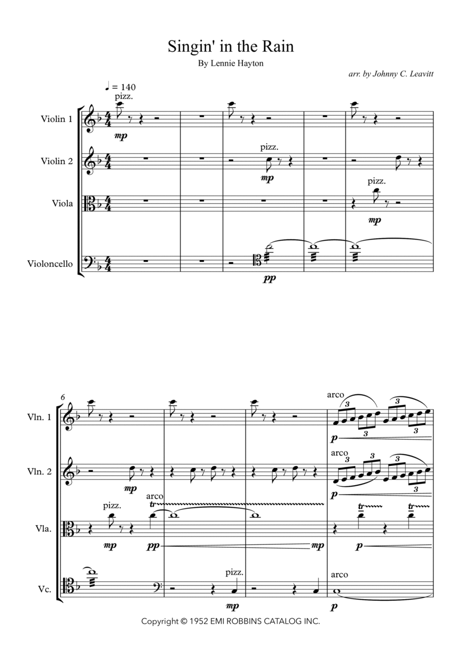 Singing In The Rain String Quartet scores gallery preview page 1