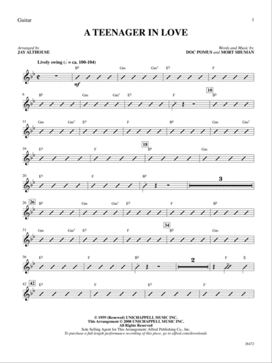 A Teenager in Love: Guitar Guitar scores gallery preview page 1