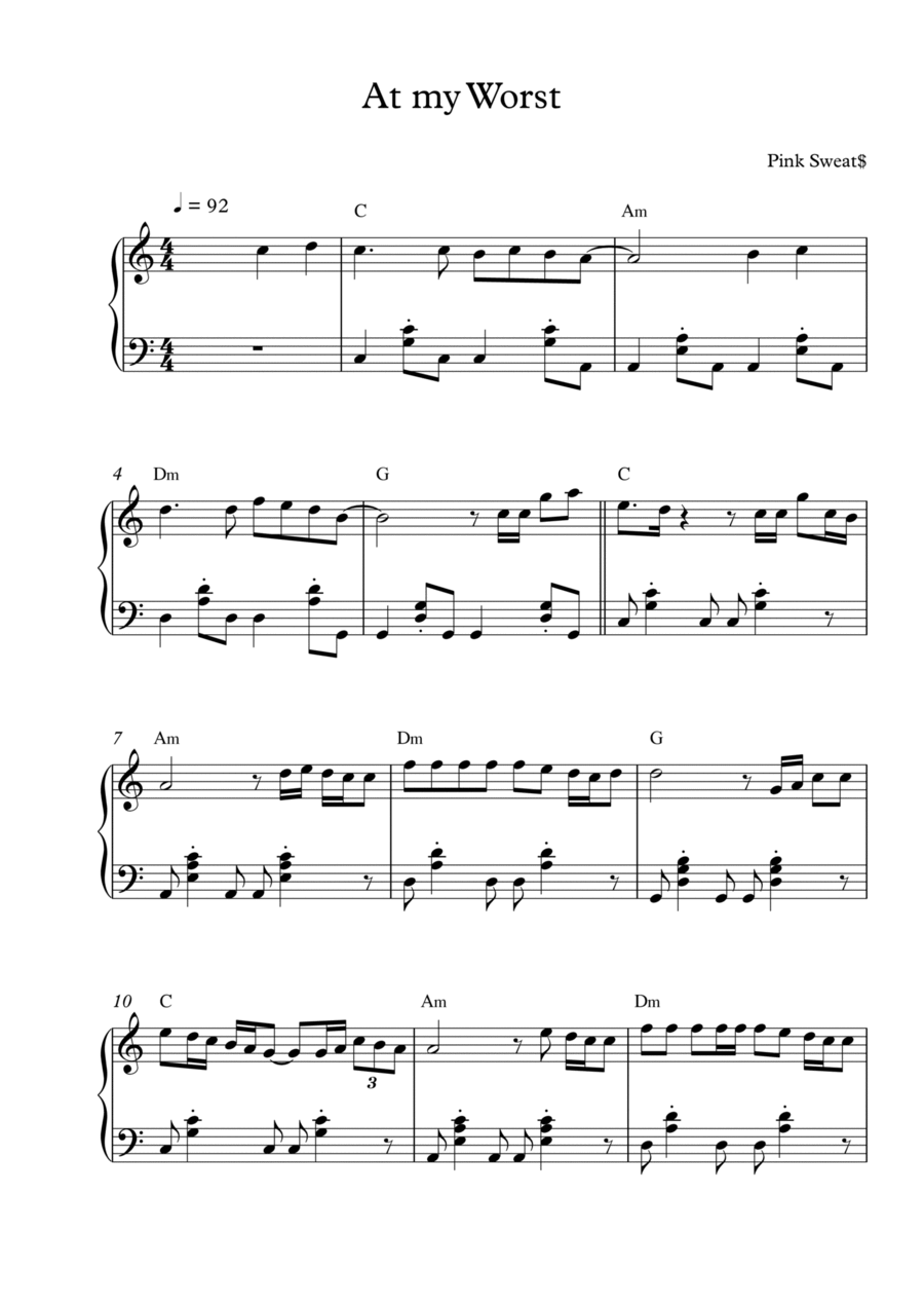 At My Worst Piano Solo scores gallery preview page 1