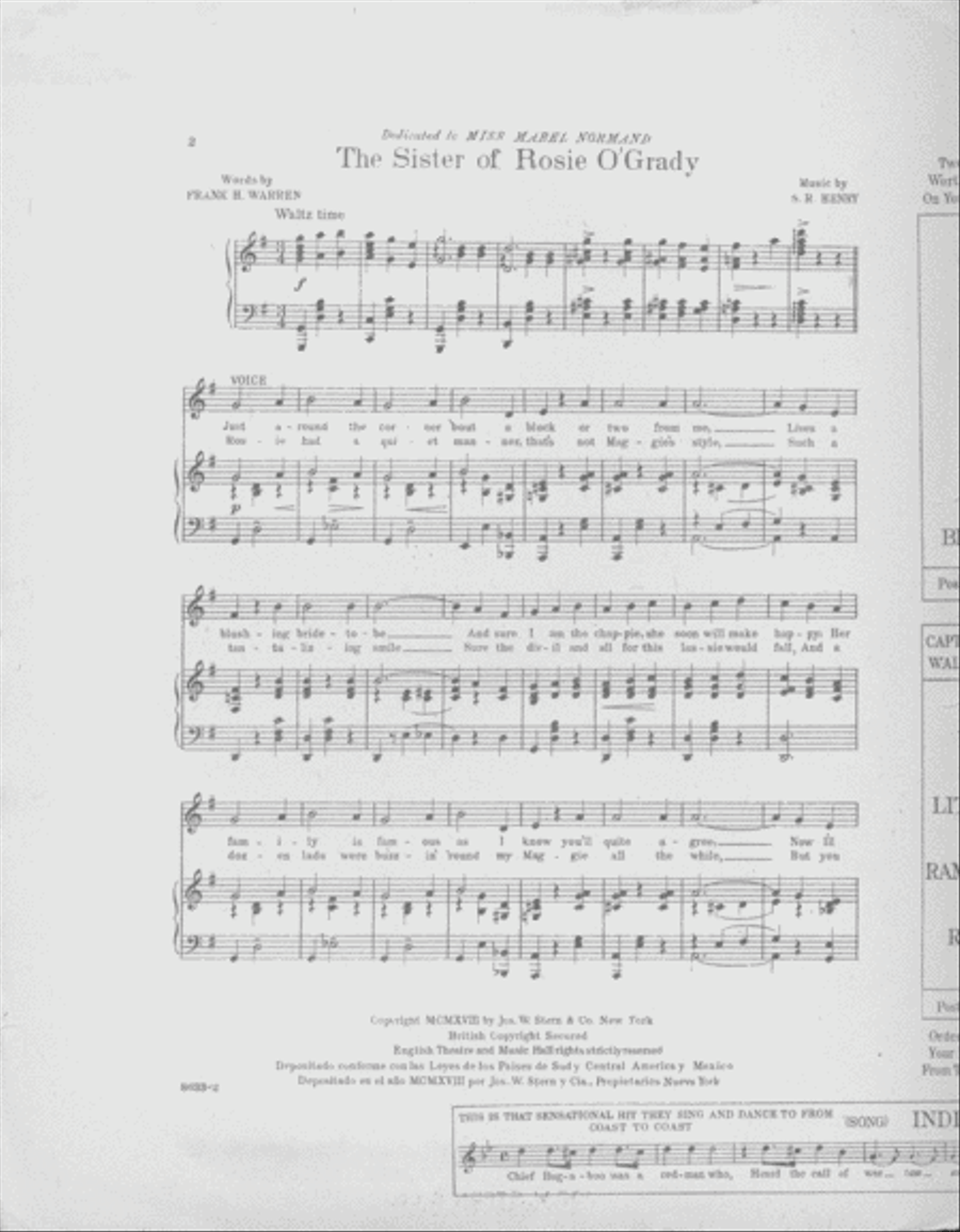 The Sister of Rosie O'Grady. Waltz Song Voice scores gallery preview page 2