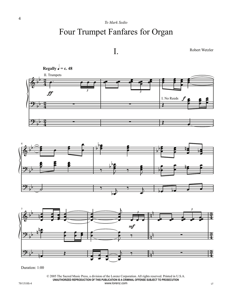 Four Trumpet Fanfares for Organ (Digital Download) Trumpet scores gallery preview page 1