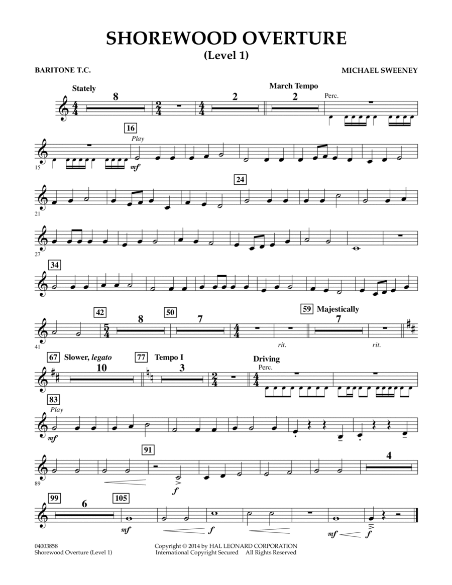 Shorewood Overture (for Multi-level Combined Bands) - Baritone T.C. (Level 1)