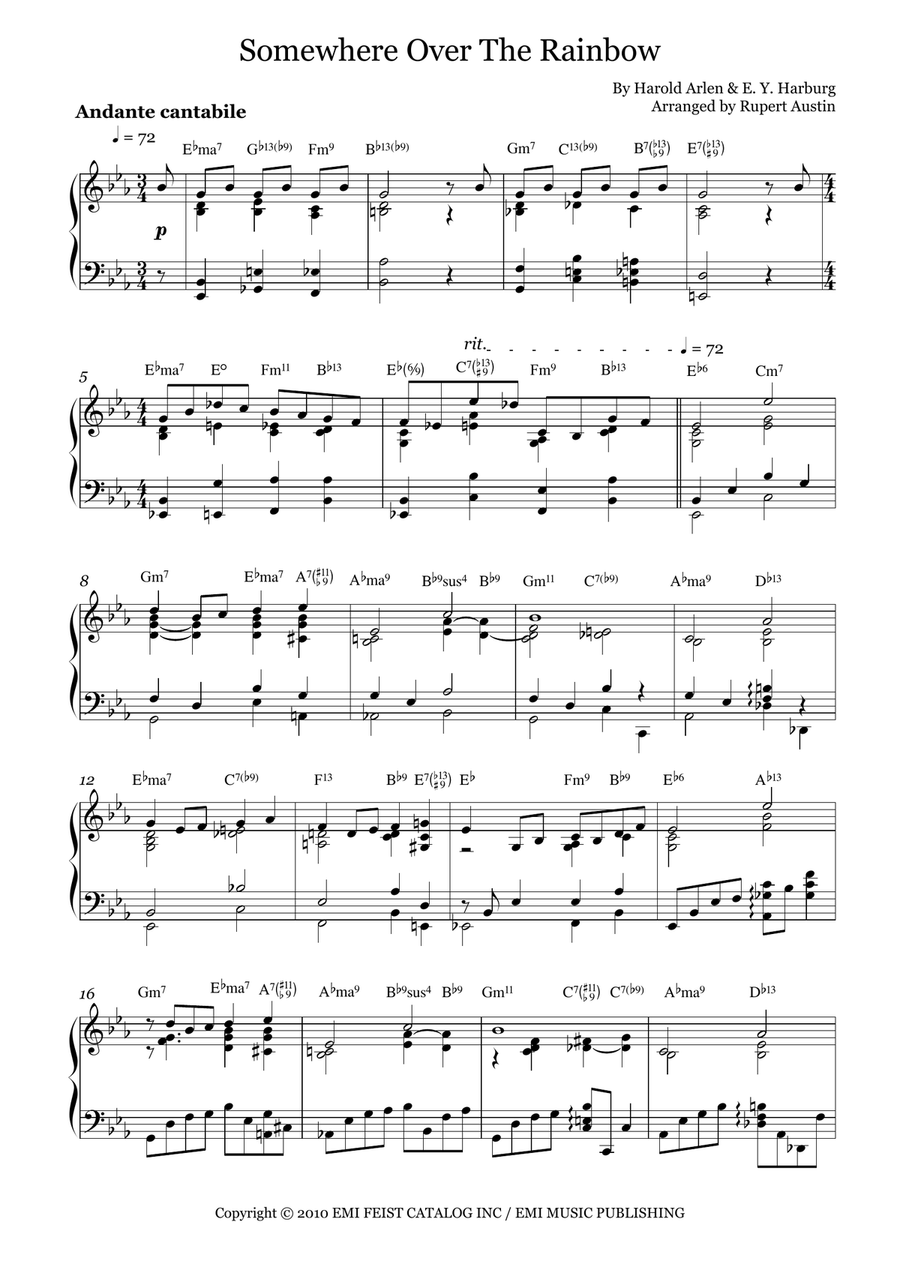 Over The Rainbow Piano Solo scores gallery preview page 2