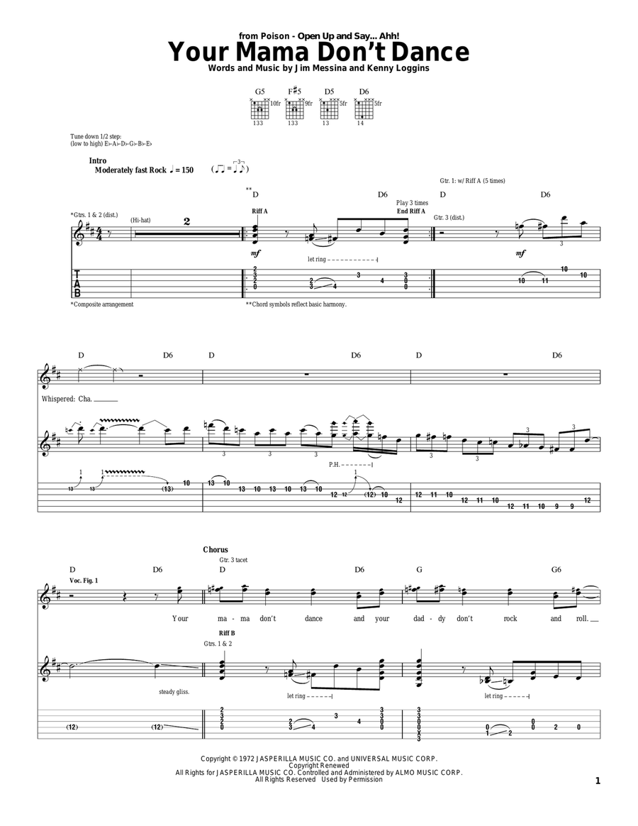 Your Mama Don't Dance Acoustic Guitar scores gallery preview page 1