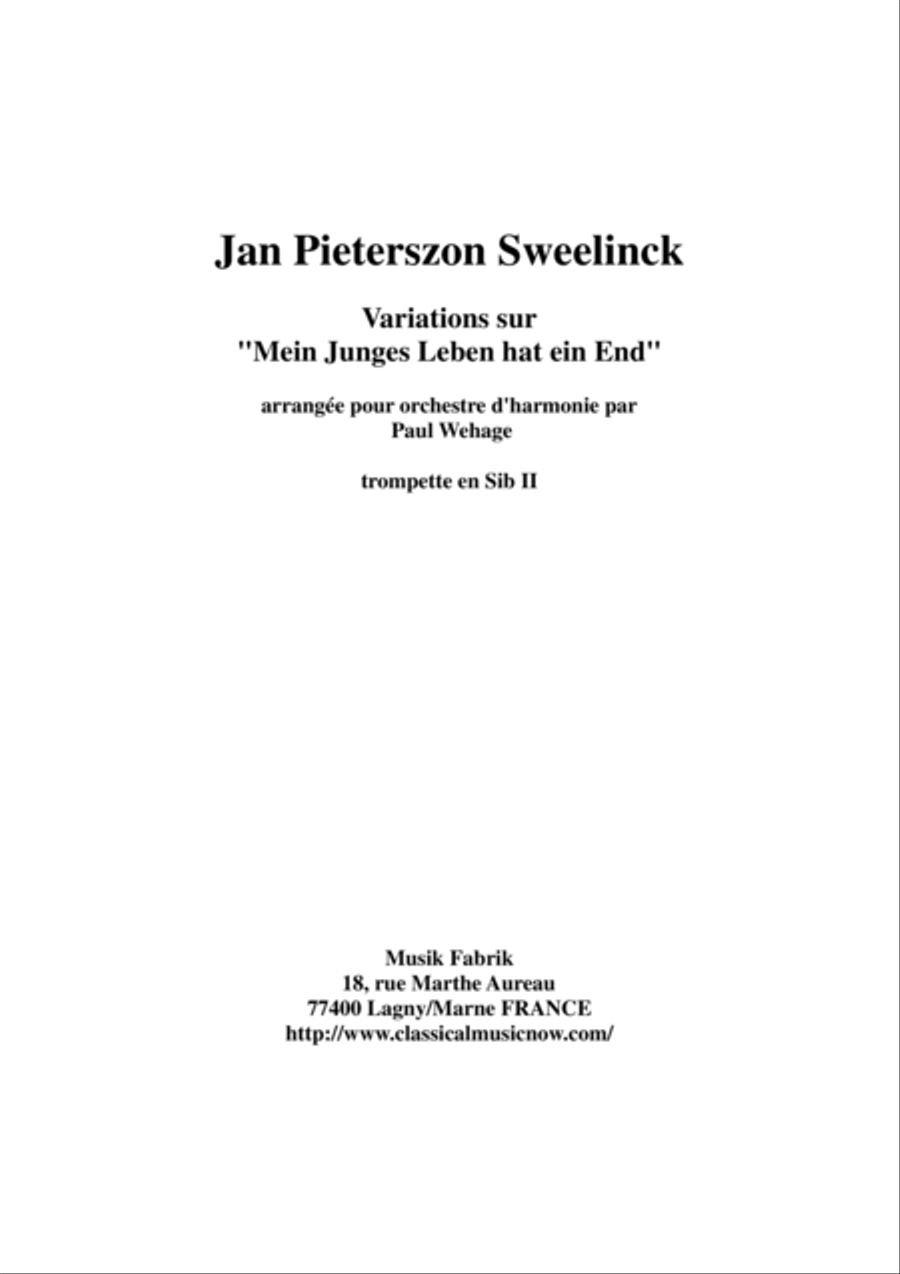 Jan Pieterszoon Sweelinck/Paul Wehage - Variations on "Mein Juges Leben hat ein ende- arranged for