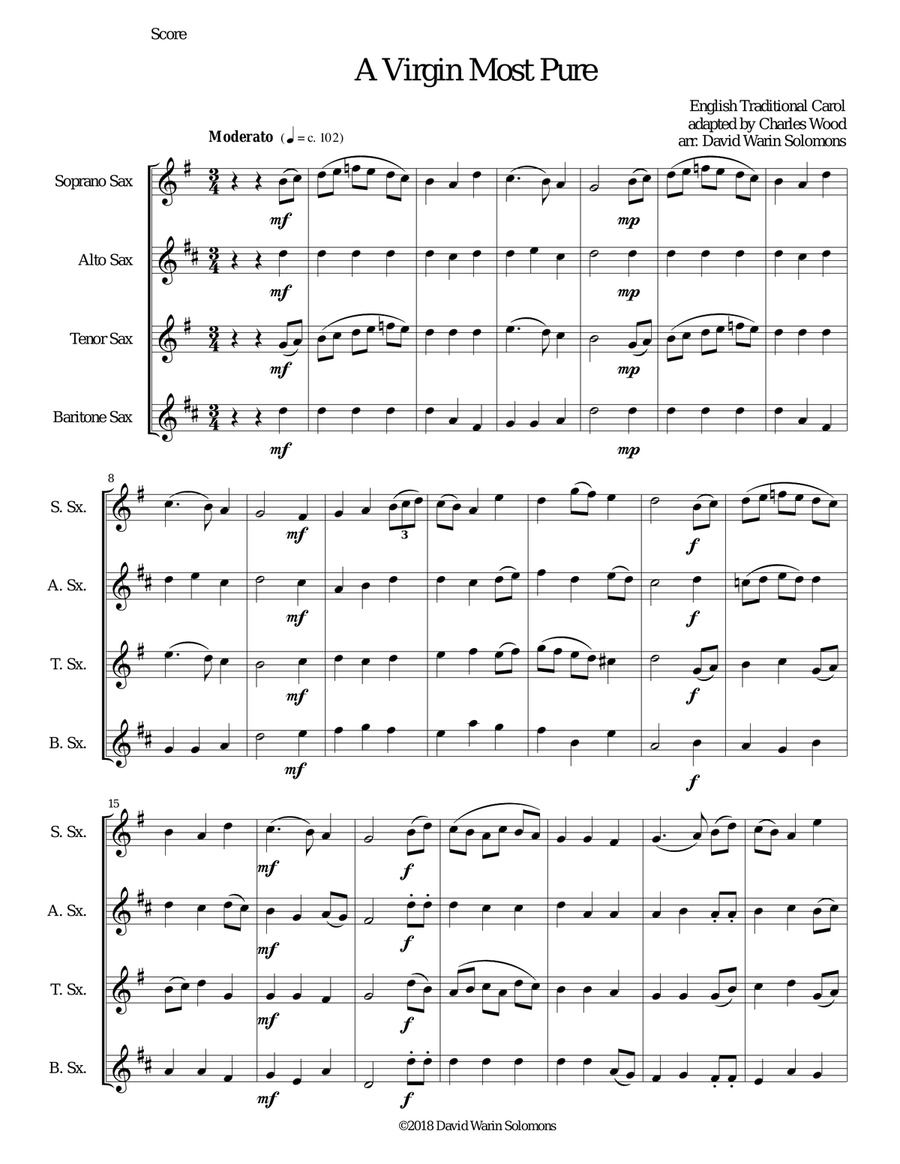 A Virgin Most Pure for saxophone quartet Saxophone Quartet scores gallery preview page 1