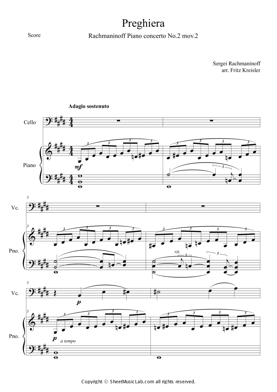 Preghiera (Piano concerto No.2 mov.2) in E Piano scores gallery preview page 1