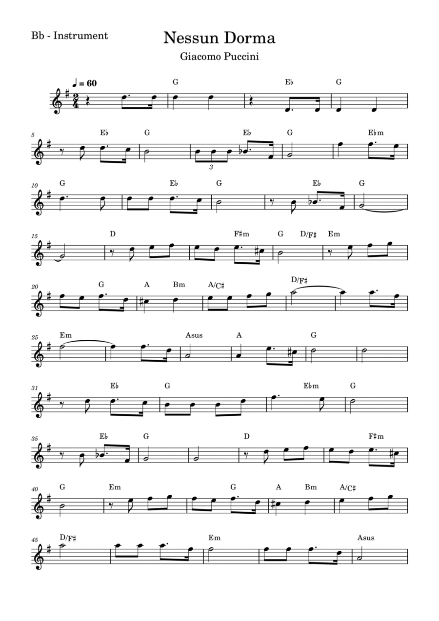 Nessun Dorma B-Flat Trumpet scores gallery preview page 1