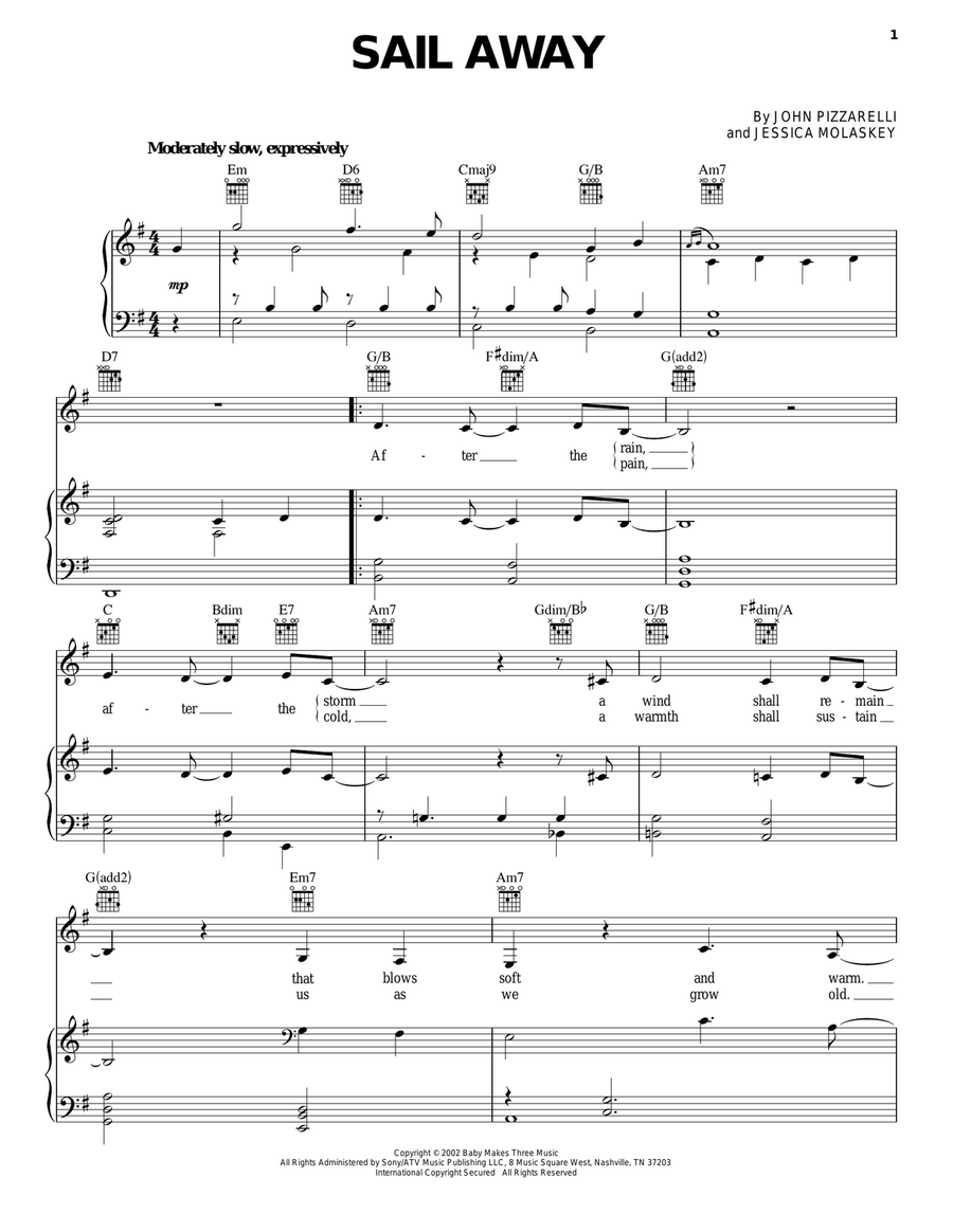 Sail Away Piano, Vocal, Guitar scores gallery preview page 1