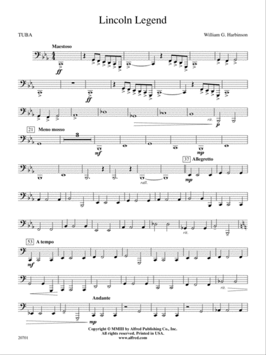 Lincoln Legend: Tuba Concert Band scores gallery preview page 1