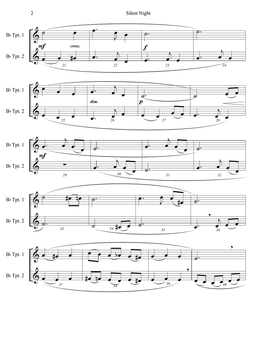 6 Traditional Christmas Carols for Trumpet Duet - Advanced Intermediate Trumpet Duet scores gallery preview page 2