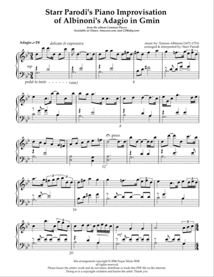 Starr Parodi - piano Improvisation of Albinoni's Adagio in Gmin Piano Solo scores gallery preview page 2