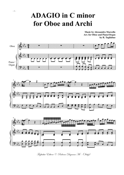 ADAGIO PER OBOE E ARCHI - A. Marcello - Arr. for Oboe and Piano/Organ image number null