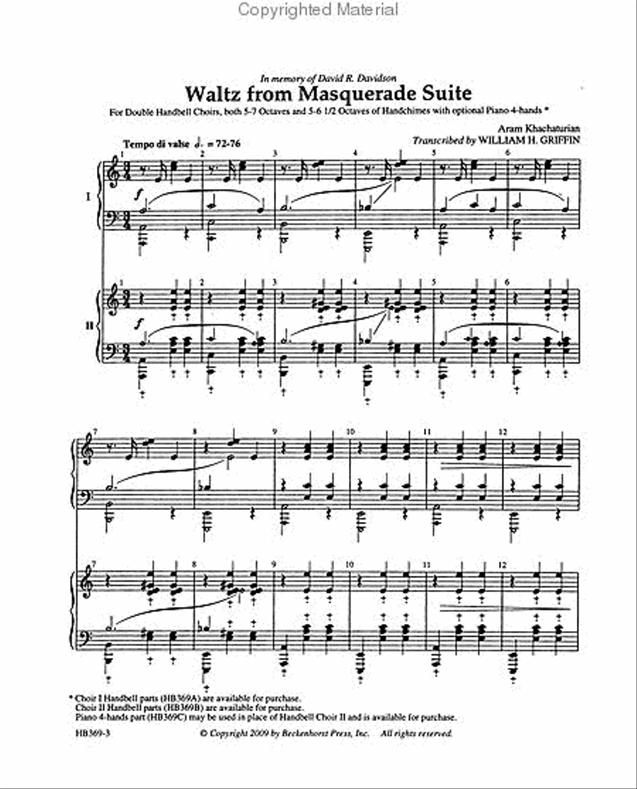 Waltz from Masquerade Suite - full score Handbell Choir scores gallery preview page 2