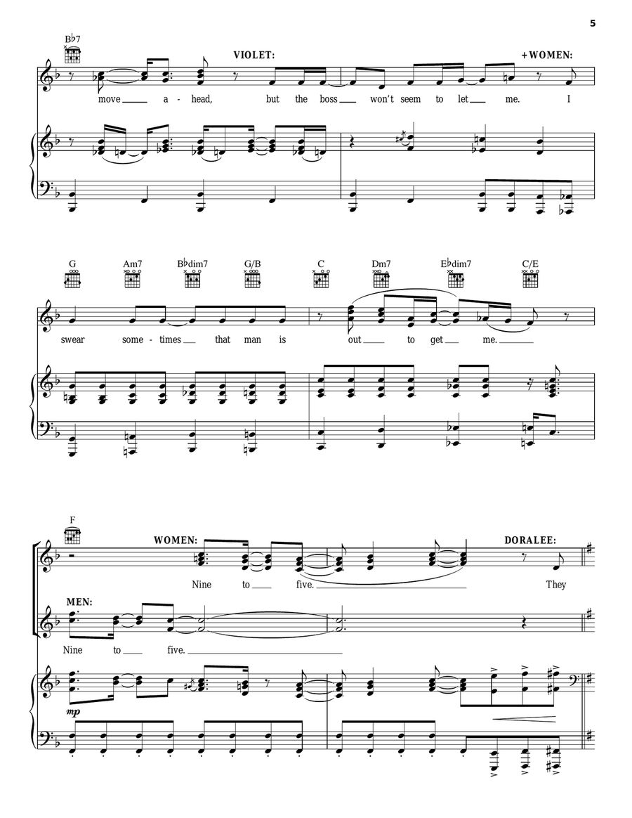 Nine To Five (from 9 to 5: The Musical) Piano, Vocal, Guitar scores gallery preview page 5
