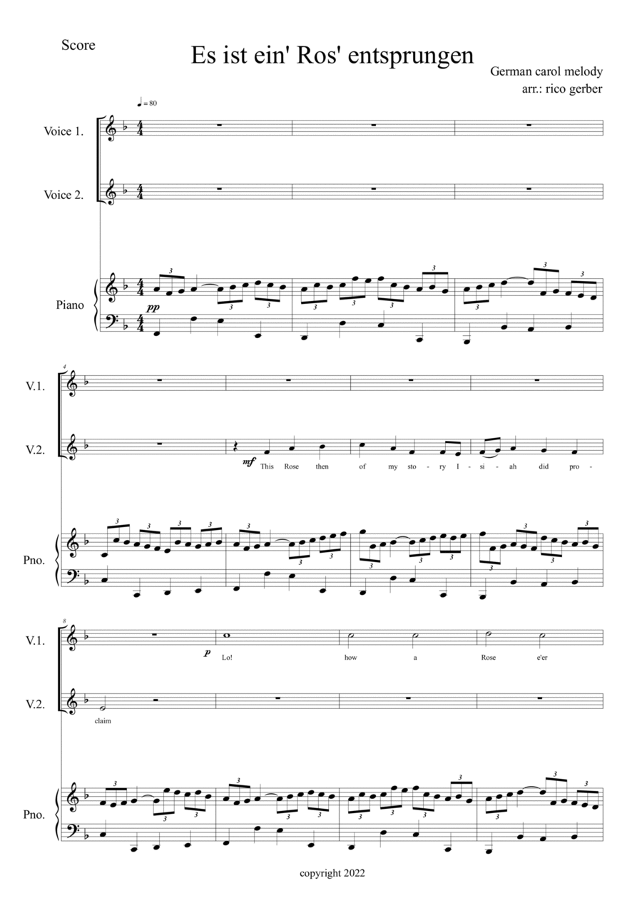 Es ist ein Ros' entsprungen Piano scores gallery preview page 1