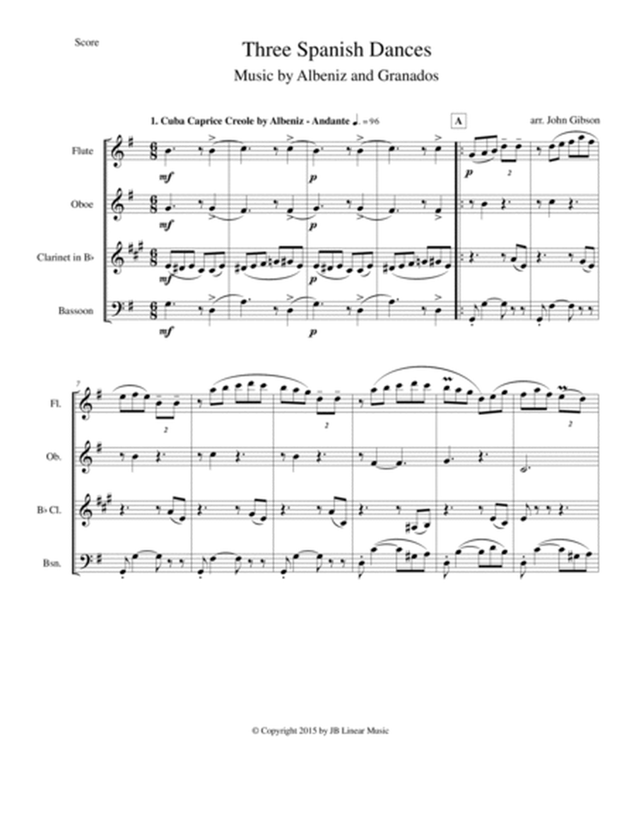 Woodwind Quartet - 3 Spanish Dances by Albeniz and Granados image number null