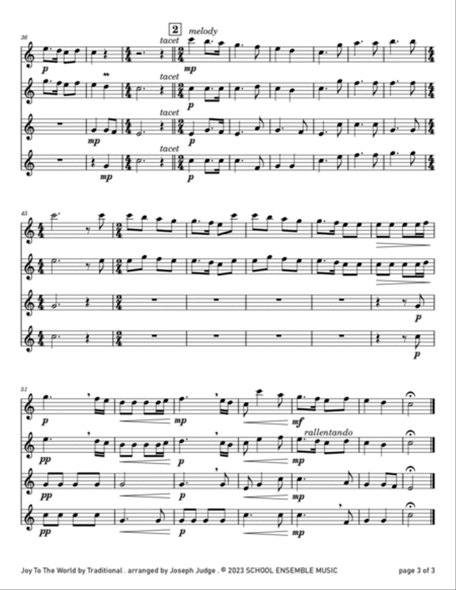 Joy To The World for Clarinet Quartet in Schools Clarinet Quartet scores gallery preview page 3