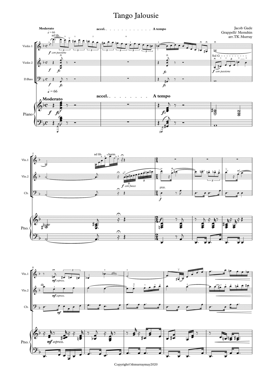 Tango Jalousie - 2 Violins & Piano Violin Duo Violin Group String Duet scores gallery preview page 1
