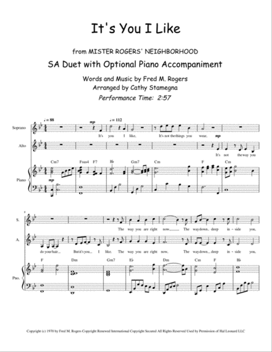 It's You I Like from MISTER ROGERS' NEIGHBORHOOD Piano scores gallery preview page 2