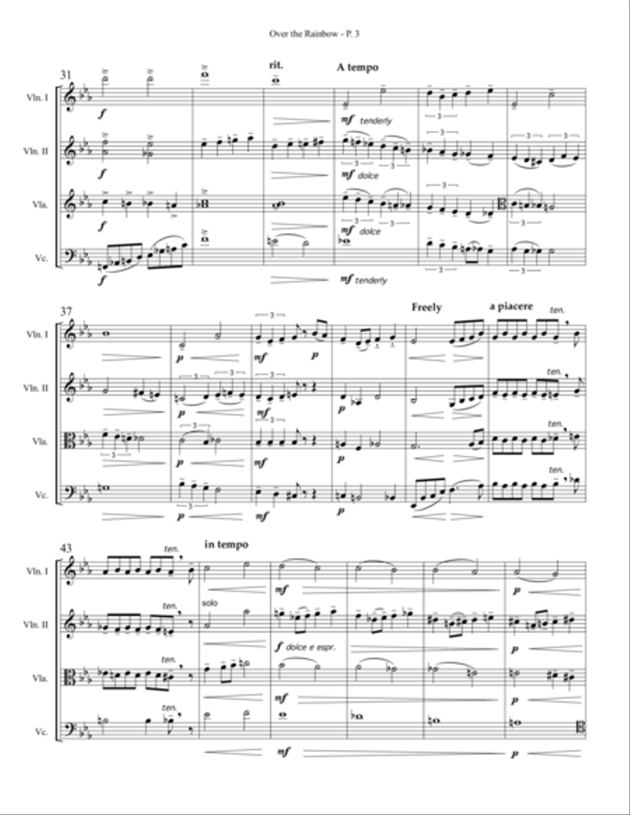 Over The Rainbow (from The Wizard Of Oz) String Quartet scores gallery preview page 3