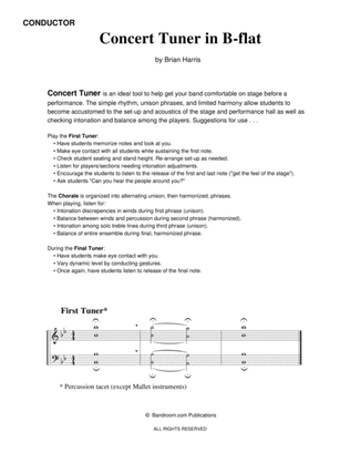 Book cover for CONCERT TUNER IN B-FLAT (young concert band warm up; very easy; score, parts & license)